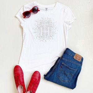Tommy Hilfiger Silver Rhinestone White Top Size M